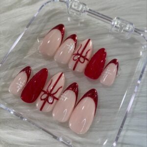 rode kerst press on nagels met strik